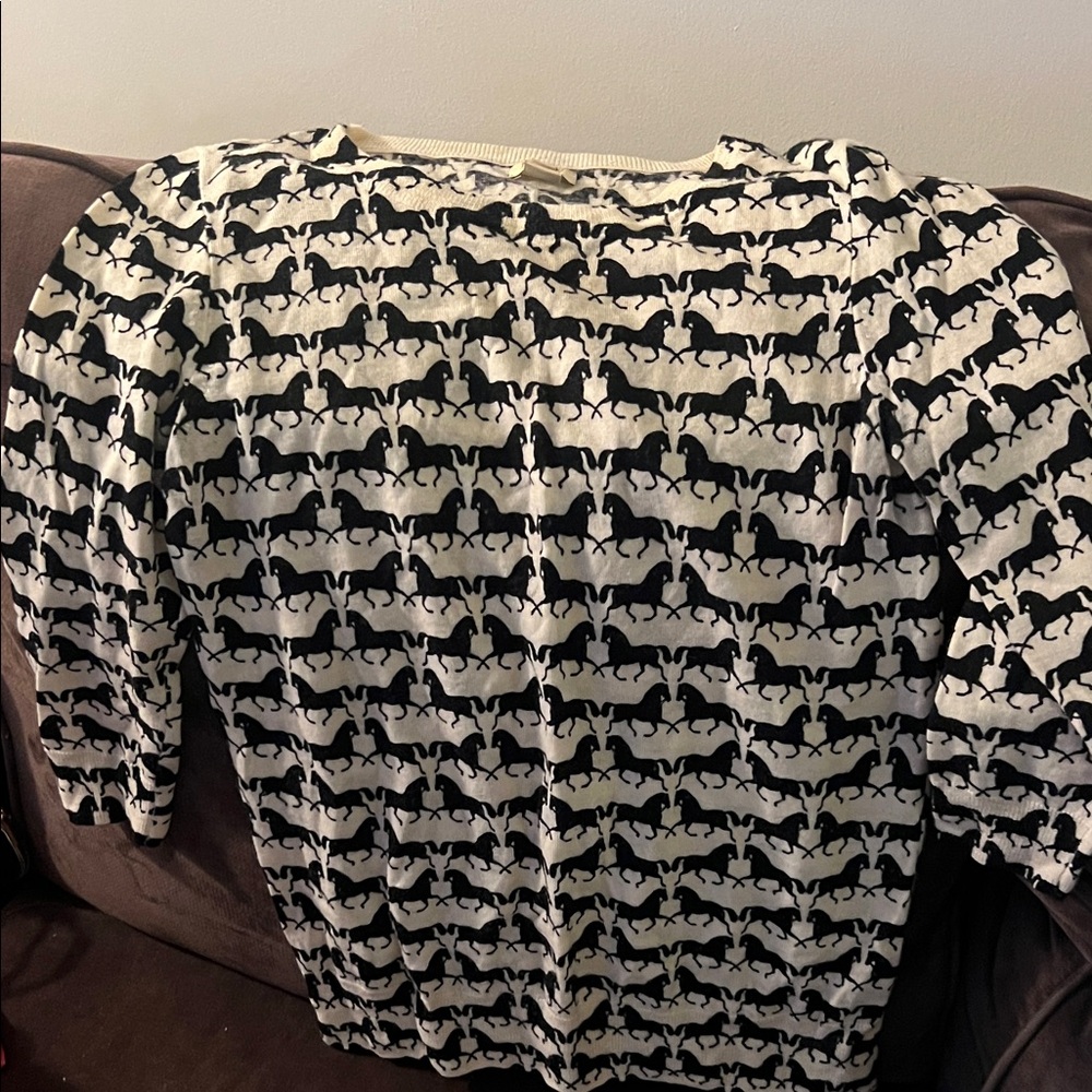 J. Crew Cream and Black Horse Print Sweater